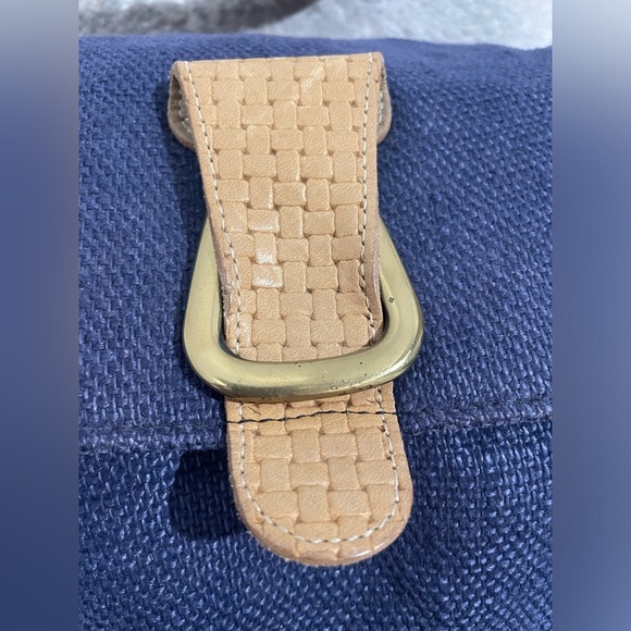 Etienne Aigner Crossbody Pouch Purse Handbag Bag Woven Detail Blue & Tan - Picture 3 of 16